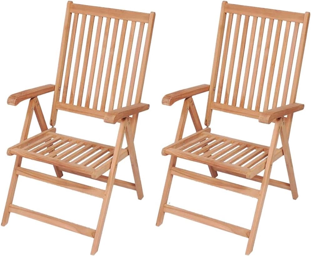 Teak Wood Reclining Patio Chairs Set of 2, 7-Position Folding Outdoor Lounge Chairs 22.4"x28.1"x39.4" Brown Weather-Resistant Wooden Seating for Garden, Balcony, Deck