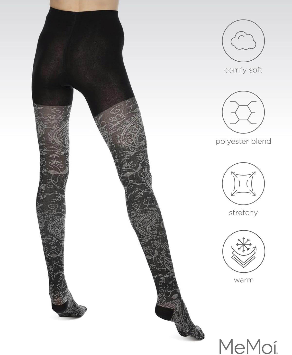 MeMoi Paisley Pop Cotton Blend Sweater Tights Black Medium/Large - Image 5