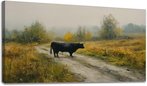 Miniatura 8 de 20"x 40" Fall Canvas Wall Art Highland Cow Vintage Vintage Landscape Autumn Rustic Framed Pictures Painting Print Large Wall Art for Living Room