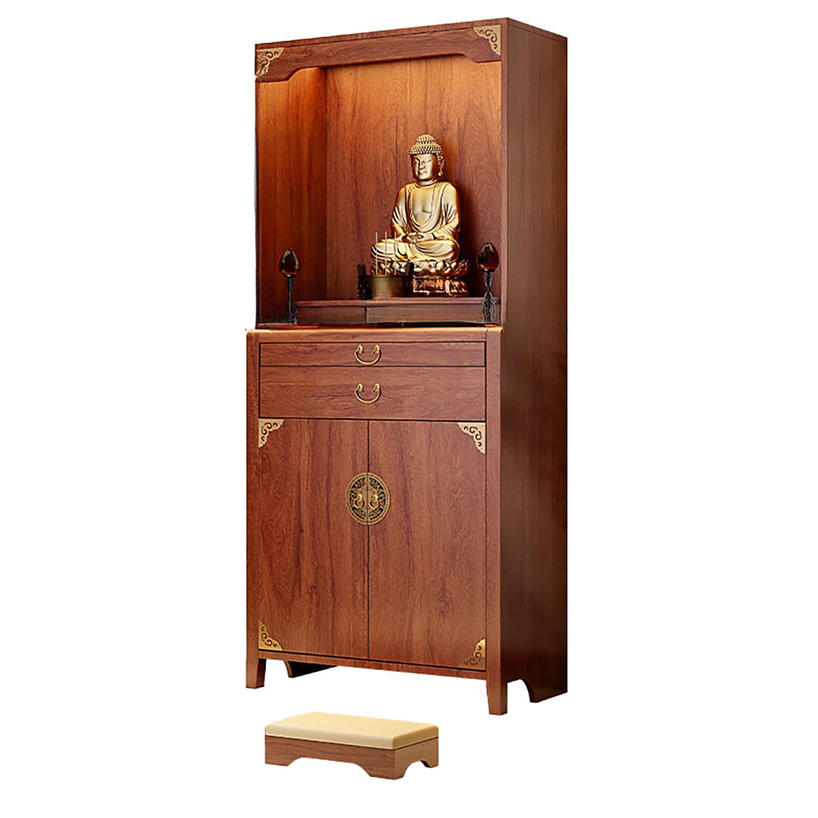 NHPJFDC Buddhist Altar Table with Storage, Chinese Style Solid Wood Buddha Shrine, Buddha Cabinet, Pooja Mandir for Home (Brown, 23.6 * 17.7 * 74.2in)