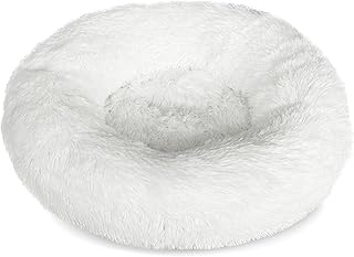 Cama de Perro, Cama para Perros y Gatos, Cama para Mascotas, Cama Redonda, Cama Donut, Cojín Extraíble y Lavable, Alfombra de Felpa Suave y Mullida, Cómodo, Cálida, Diámetro 50cm, Blanco