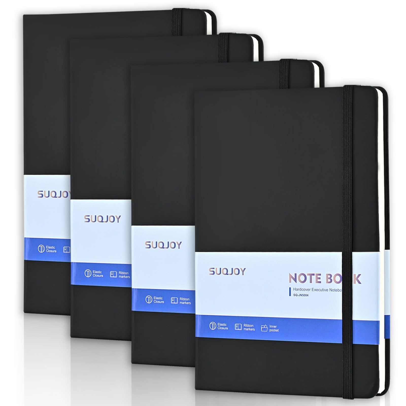 SUQJOY Notatnik z czasopismami, 4-pak 160 stron, czarny notatnik w formacie A5, notatnik w twardej okładce z grubym papierem o gramaturze 100 g/m², 5,5 x 20 cm dzienniki liniowe dla mężczyzn i kobiet