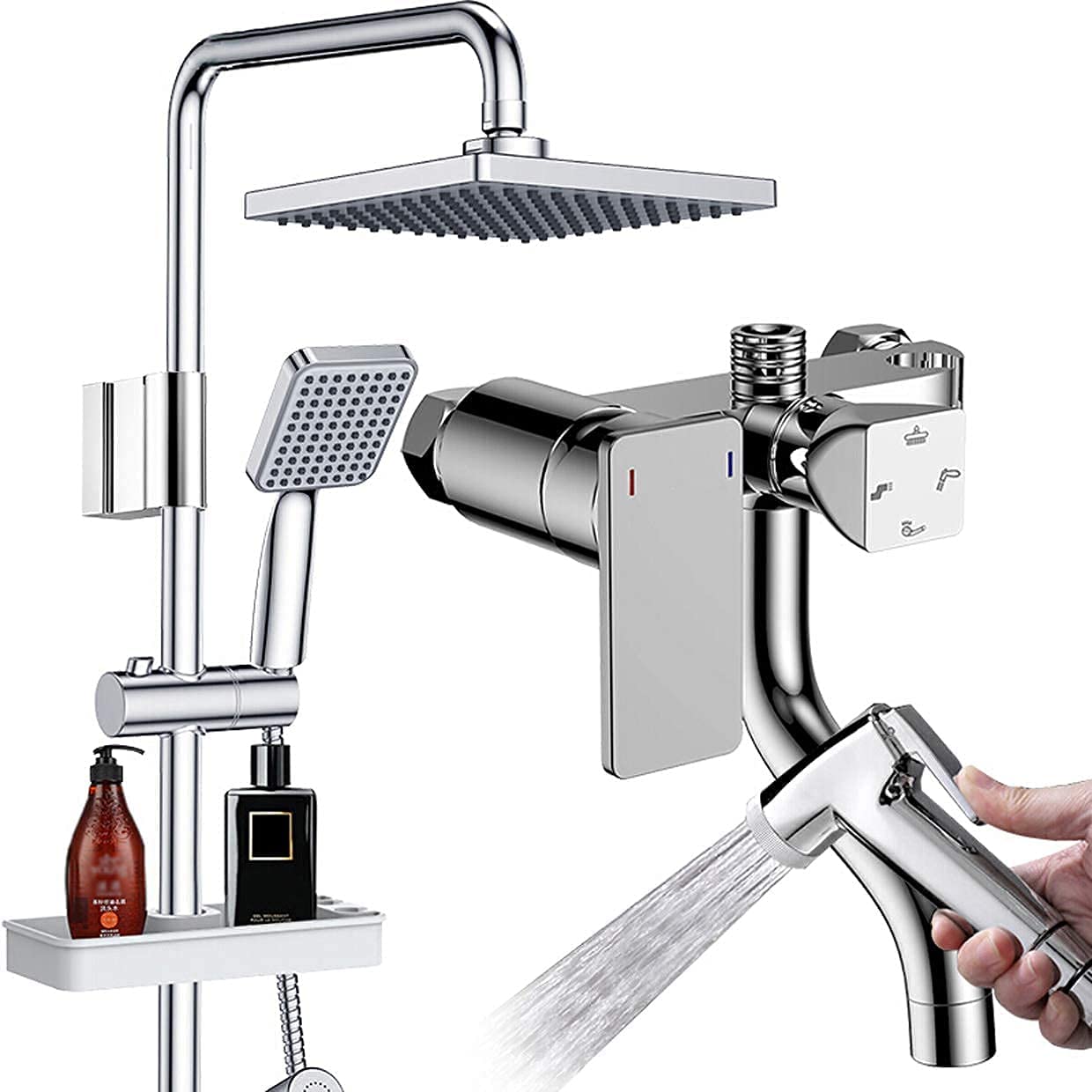 Système de douche carré avec pommeau de plafond 9 pouces et douchette