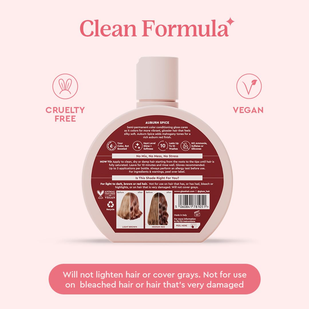 Glaze Color Conditioning Gloss – Getönte Feuchtigkeitscreme für braunes oder rotes Haar, verstärkt Farbe und Glanz, repariert Schäden – Auburn Spice, 180 ml