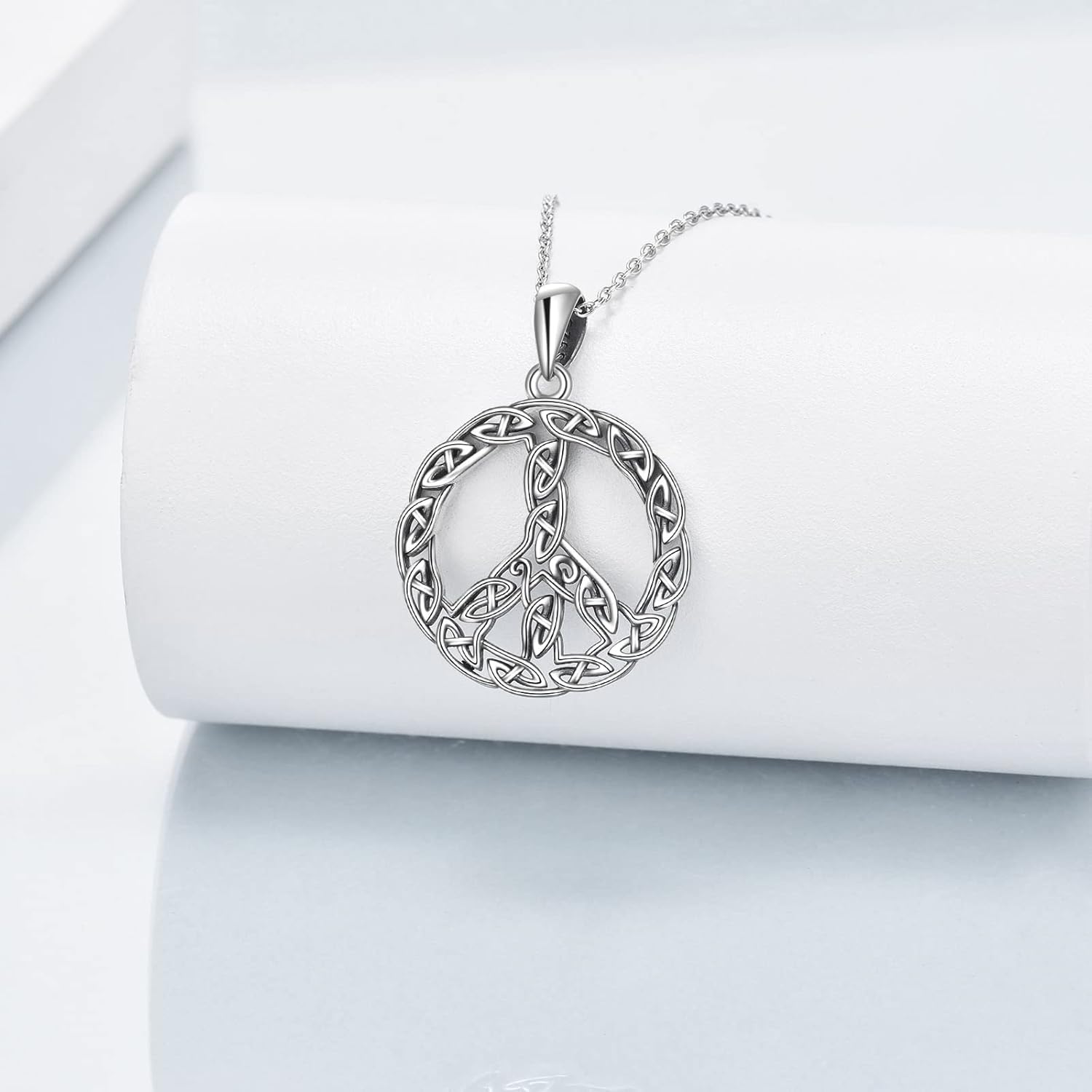 YAFEINI Peace Sign Pendant Necklace Celtic Knot 925 Sterling Silver Peace Symbol Jewelry Gifts for Women Men