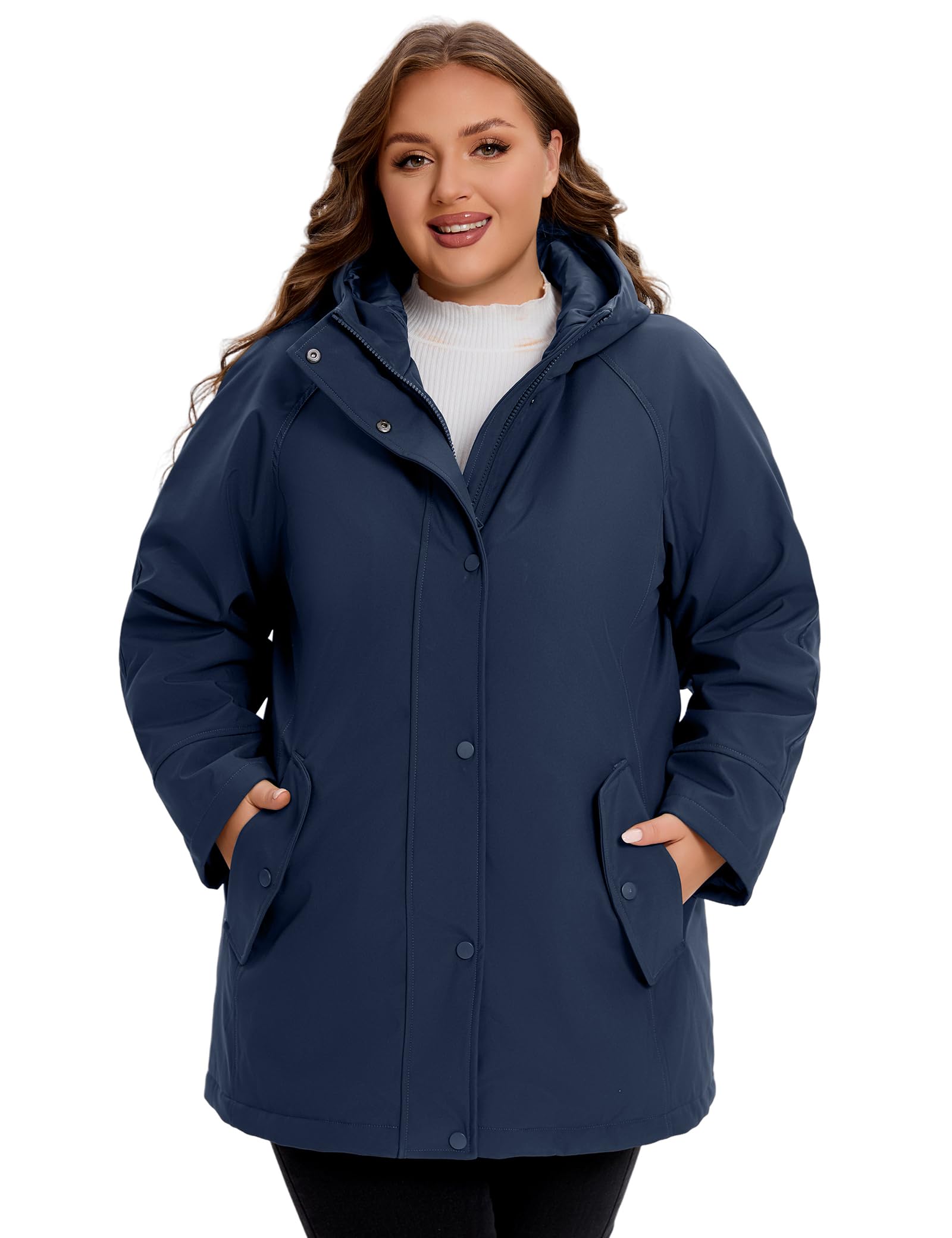 WINDMILL Womens Plus Size Softshell Jacket, Warm Windbreaker Coat with Hood (1X-6X), Navy, 5XL Plus