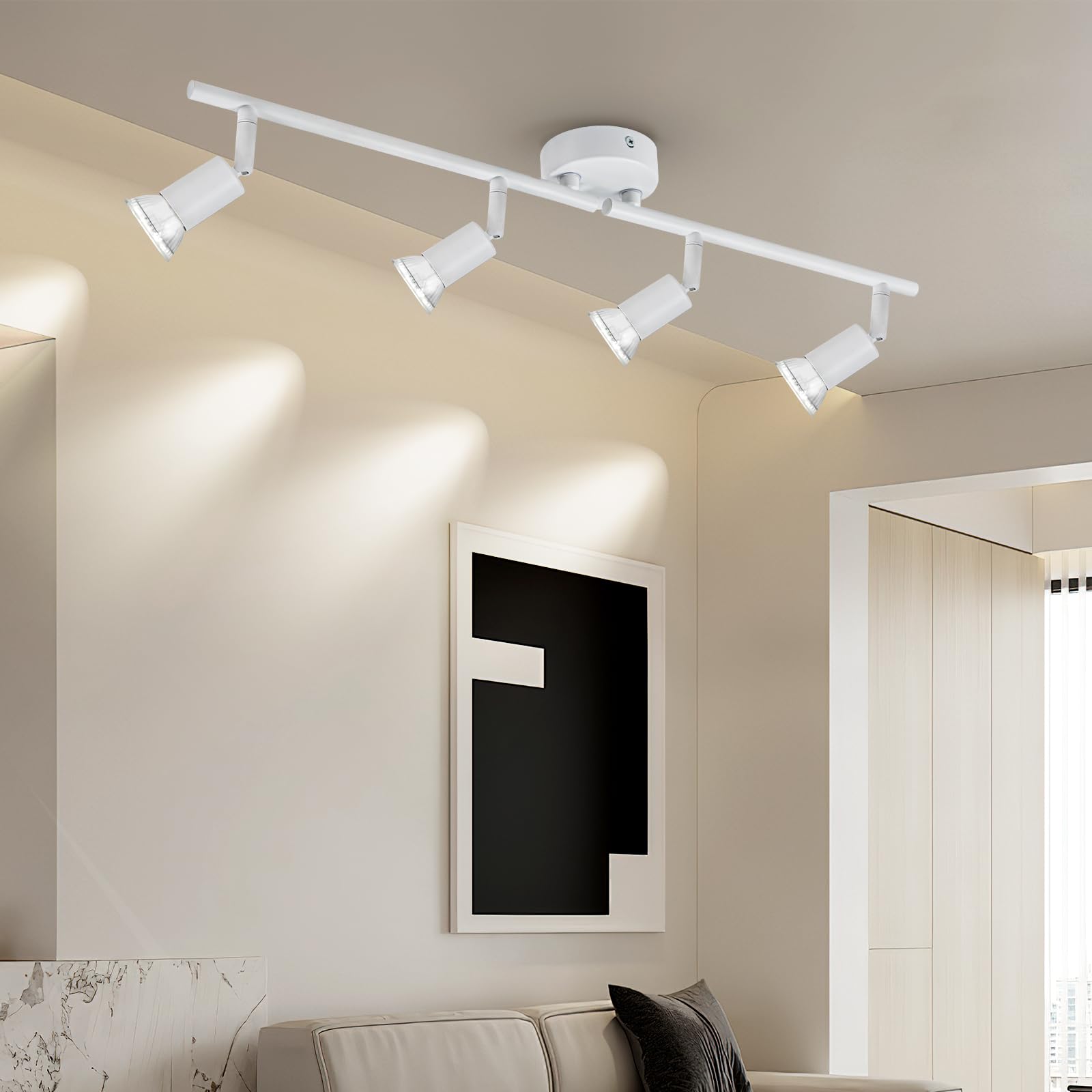 Dougelec Lampa sufitowa 4 reflektory LED obrotowe GU10, oświetlenie sufitowe, lampa sufitowa, lampa punktowa, nowoczesne wnętrze, do kuchni, salonu, sypialni 230 V, biały bez żarówki