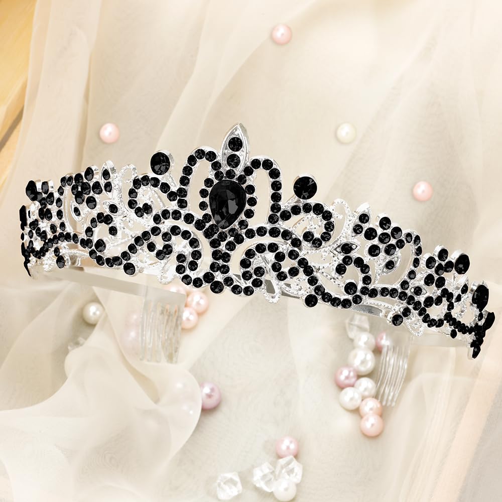 Elegant Black and Silver Tiara Amazon.com: Kilshye Silver Tiaras Princess Rhinestone Tiara  main image 2