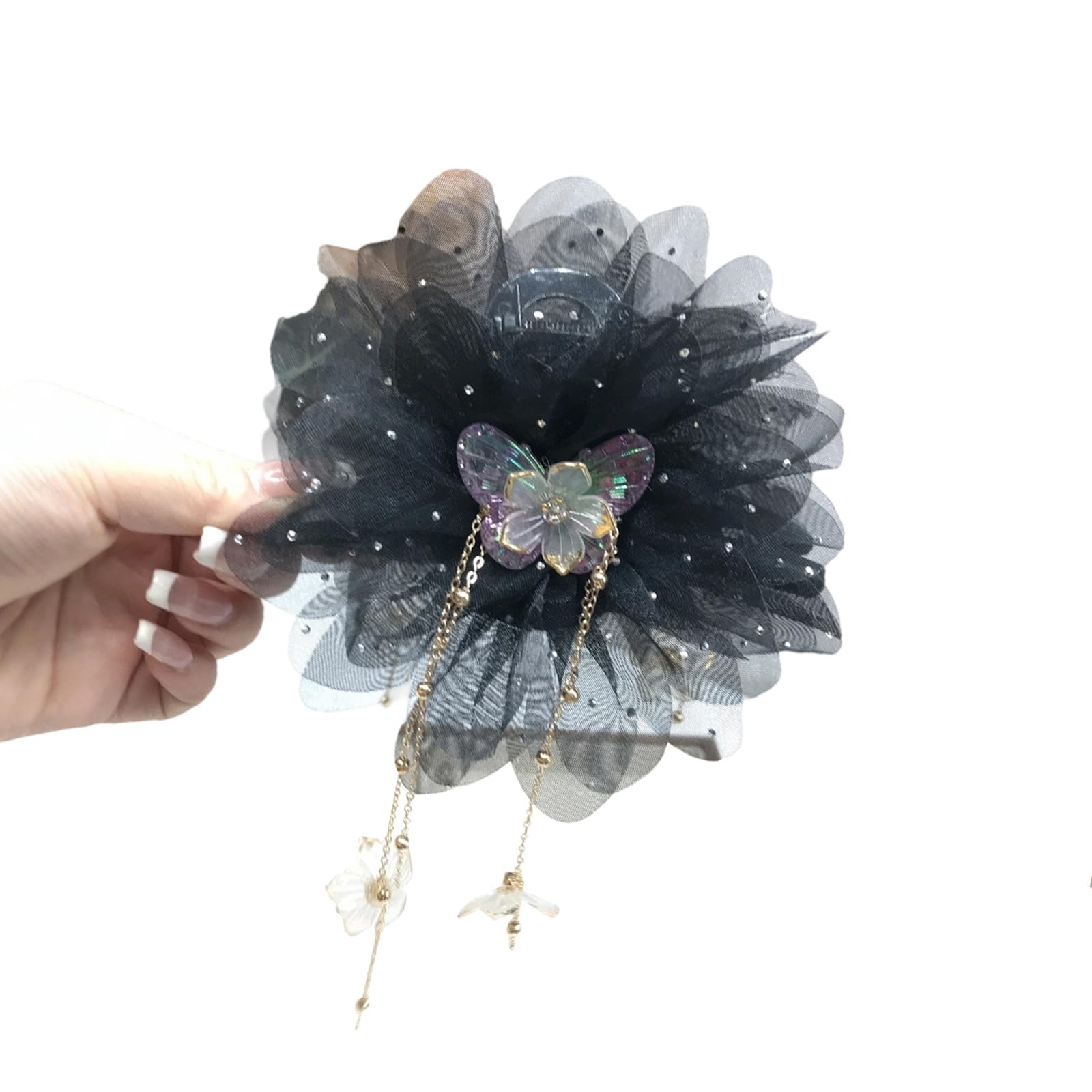 YUXITA Elegant Fringe Hair Clip With Mesh Petal Design For Women Girls Strong Hold Hair Accessory Soft Fabric Hairpin