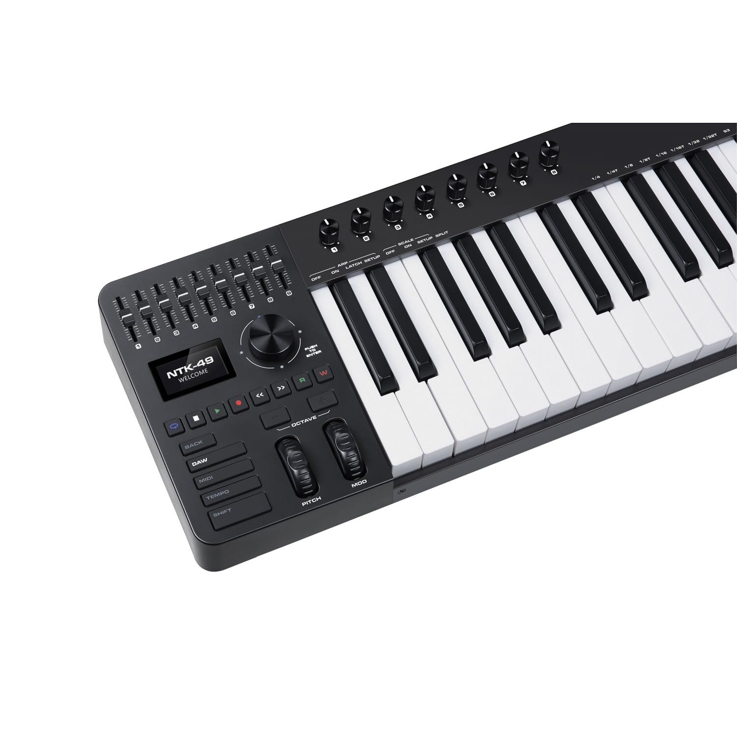 NU-X NTK-49 MIDI-Steuerungstastatur mit 49 Tasten, 4 Oktaven, Desktop-freundlicher multifunktionaler MIDI-Controller, Cubase LE im Lieferumfang enthalten, halbgewichtete Tasten, Pitch- und