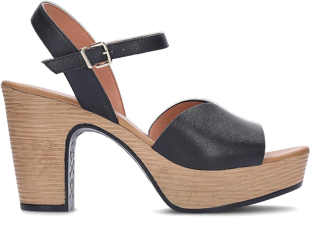 Weekend - Sandalias de vestir con plataforma imitación a madera,de piel,suela de goma,elegante para: Mujer