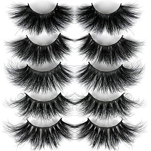 25MM Real Mink Eyelashes Long Dramatic Lashes Fluffy 5D Eyelashes 5 Styles Pack