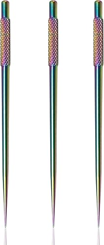 Miniatura 1 de Paquete de 3 palillos de dientes de metal coloridos, palillos de dientes reutilizables de acero inoxidable con agarre moleteado, palillos de dientes