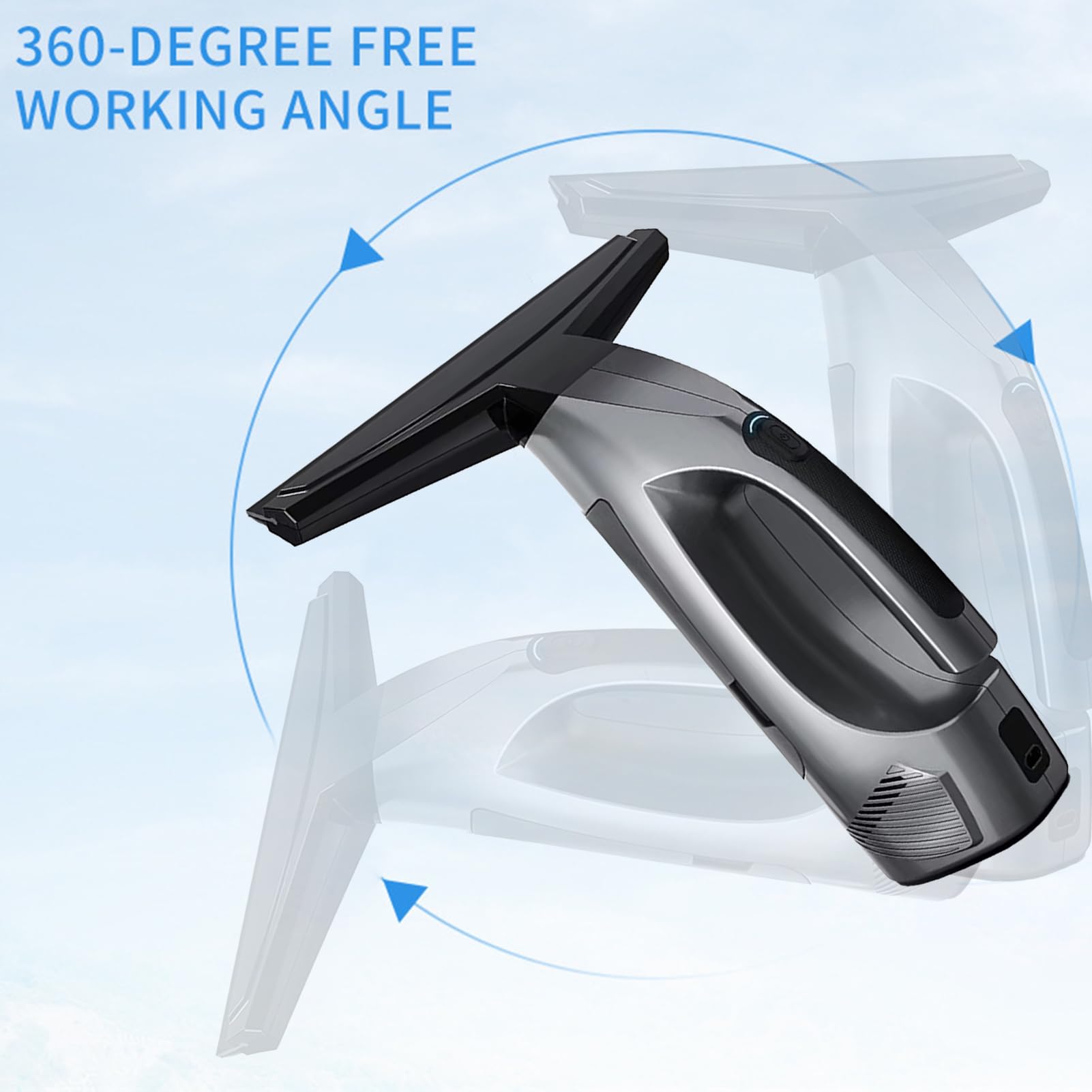 Fafeicy Robot de Limpieza de Ventanas, Limpiacristales Eléctrico de Mano con Potente Succión de 2000 Pa, Escobilla de Ducha Inalámbrica, Batería Recargable de 2200 MAh (Black)