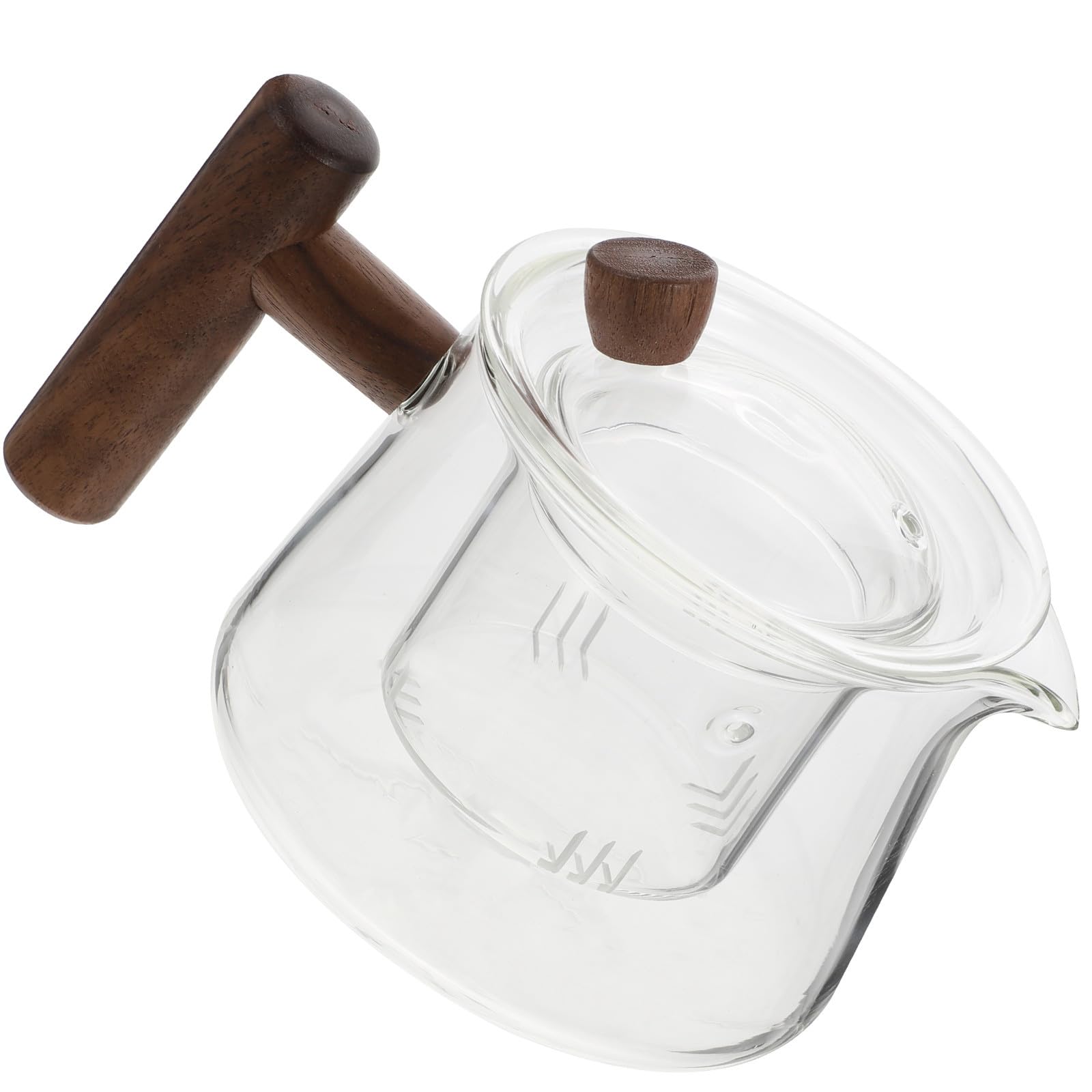 Teekanne und Integriertem Filter aus Glas 500ml mit Seitlichem Holzgriff Transparentes Design für Blumentee und Losen Tee für Büro und Alltag