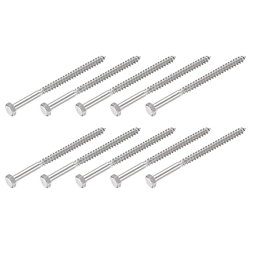 Vista 9 de METALLIXITY Tornillos hexagonales (M6 x 1.575 in), 10 unidades, pernos de madera autorroscantes de acero inoxidable 304, para aplicaciones domésticas