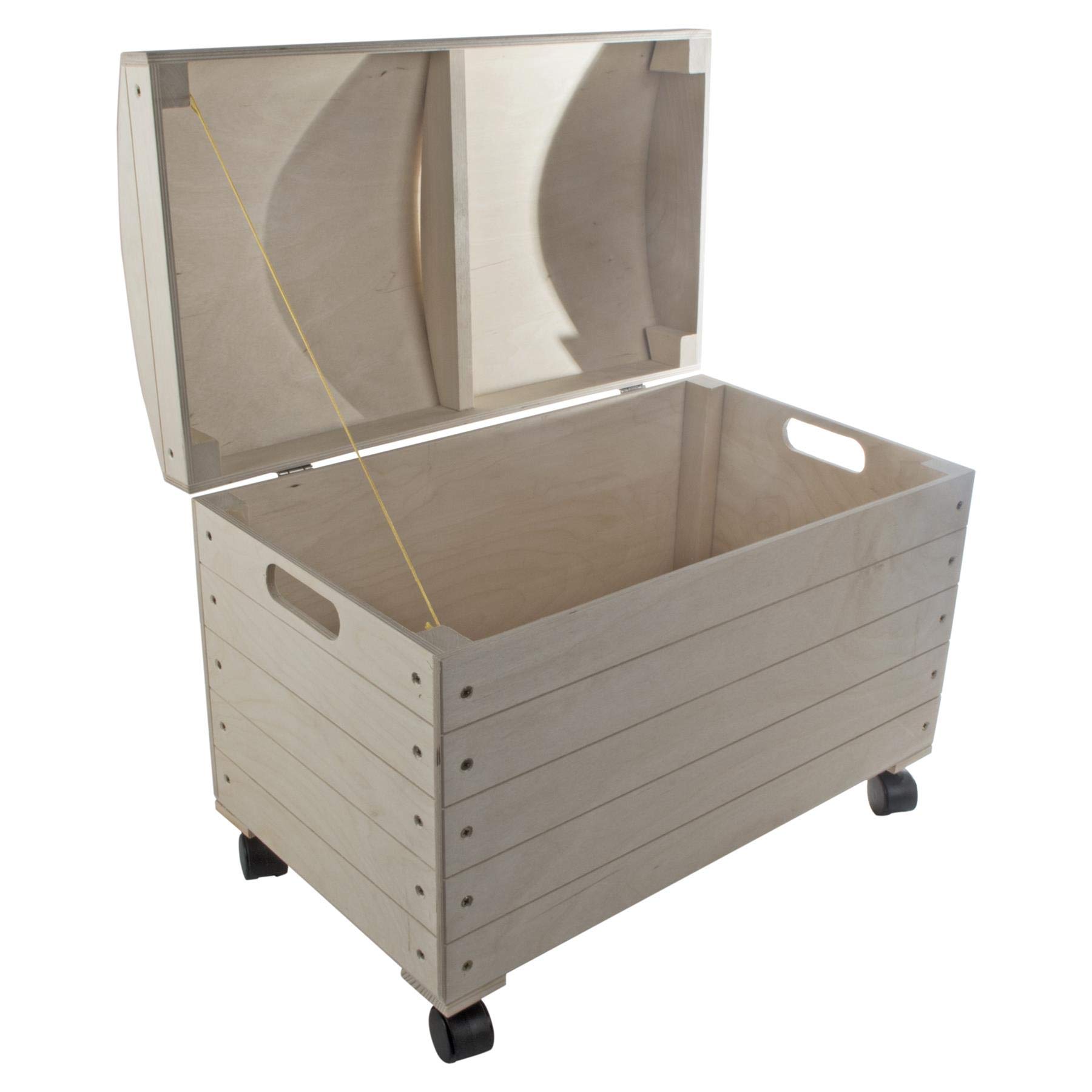 Extra Large Wooden Treasure Chest Storage Box on Wheels | 56.5 x 33.5 x 42.5 cm | Toy Tool Pirate Kids Bedroom Rounded Hinged Lid Trunk | Unpainted & Unfinished Plain Decorative Wood for Craft DIY