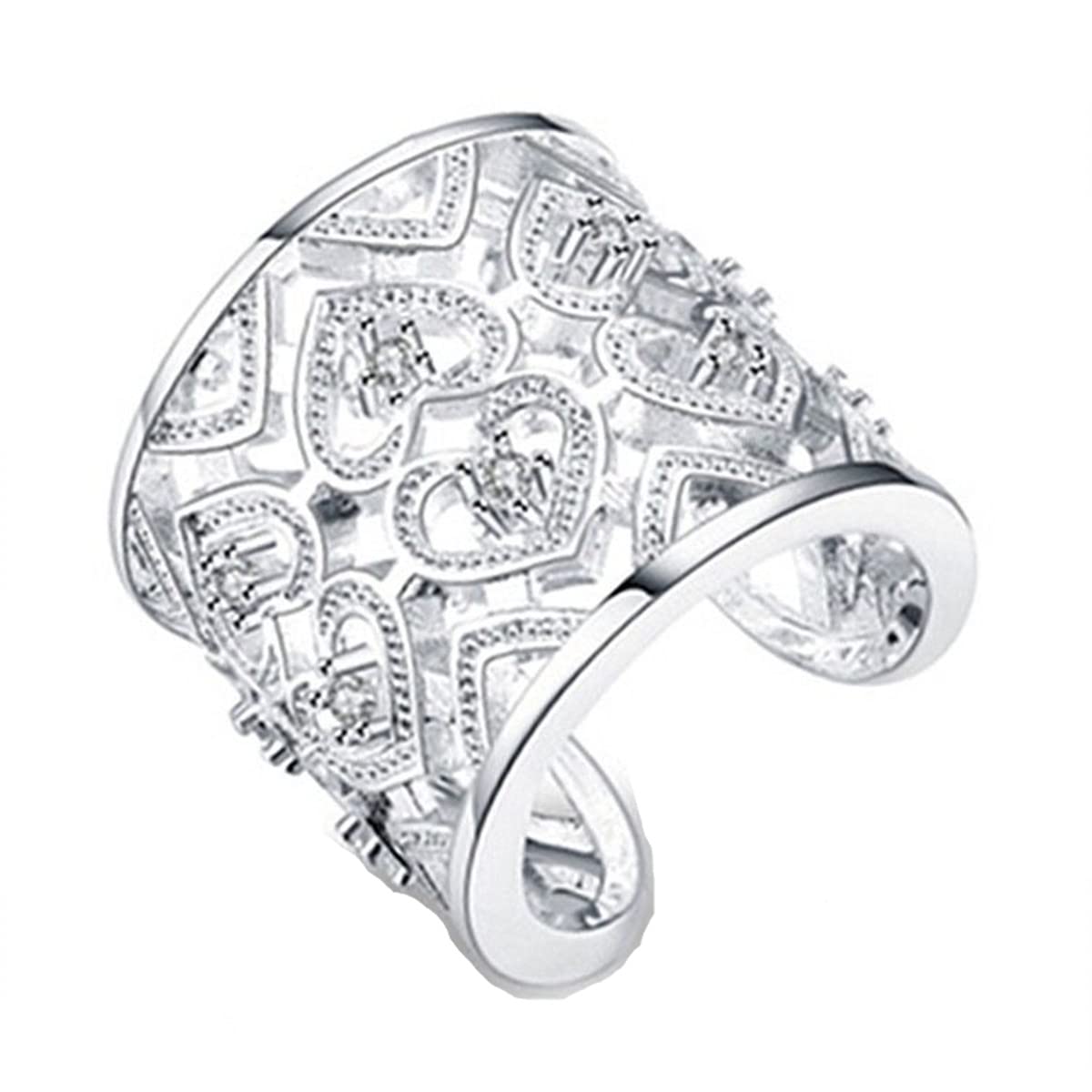 Europa Estilo 925 bañado en plata hueca oye blanco Zircon ajustable banda Ringe