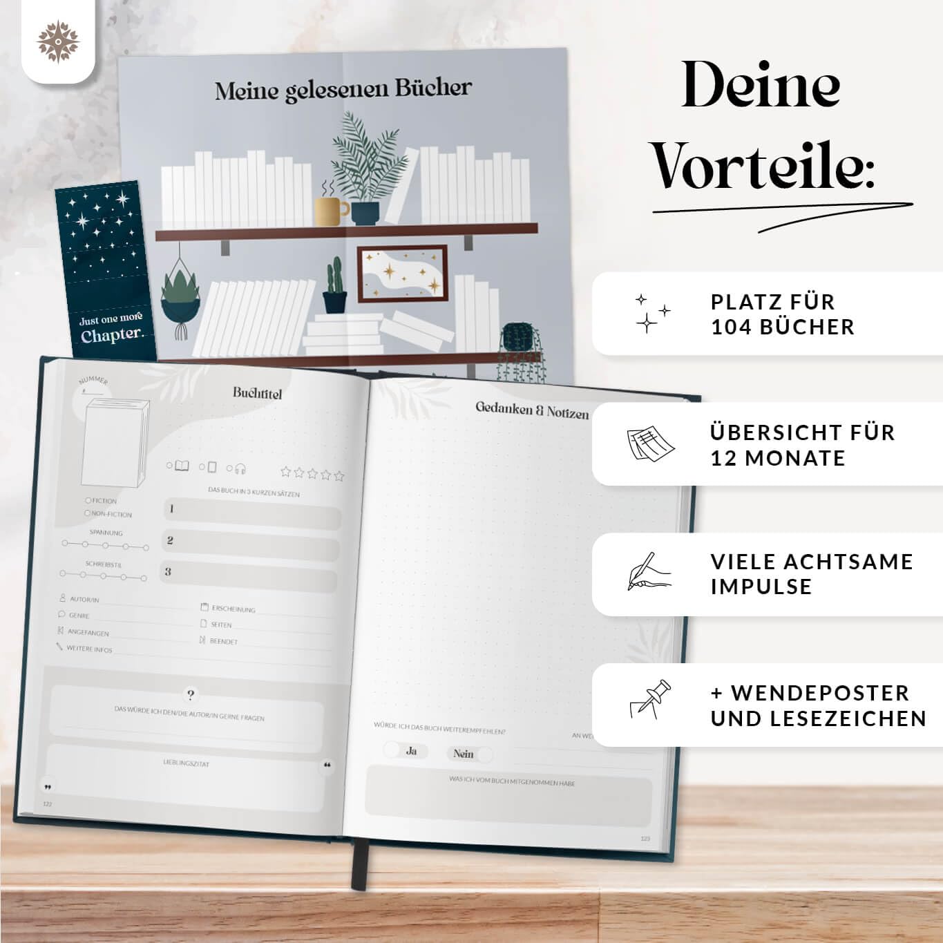 Lebenskompass Buchclub XXL - Das Lesetagebuch & Book Journal "SAPHIR" - Hardcover DIN A5 Tagebuch für Erwachsene - Book Club Reading Bullet Journal Tracker - Booktok