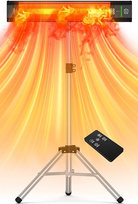 1500W Outdoor Heaters for Patio with 9 Heating Levels, IP65 Waterproof, 9H Timer, 25FT Remote Electric Patio Heaters for Outdoor Use, Tip-Over & Overheat Protection for Home, Office, Garage