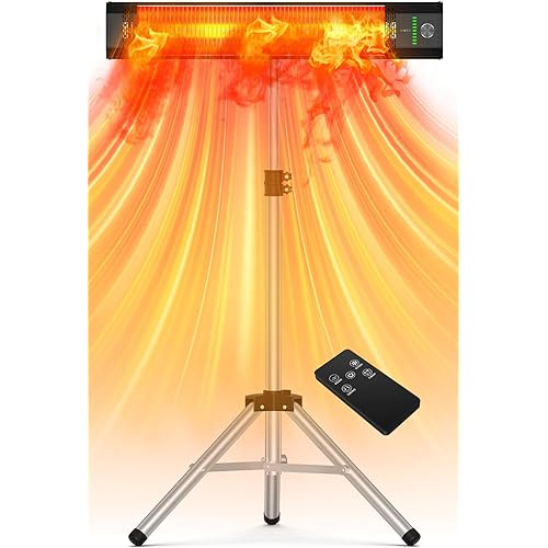 1500W Outdoor Heaters for Patio with 9 Heating Levels, IP65 Waterproof, 9H Timer, 25FT Remote Electric Patio Heaters for Outdoor Use, Tip-Over & Overheat Protection for Home, Office, Garage