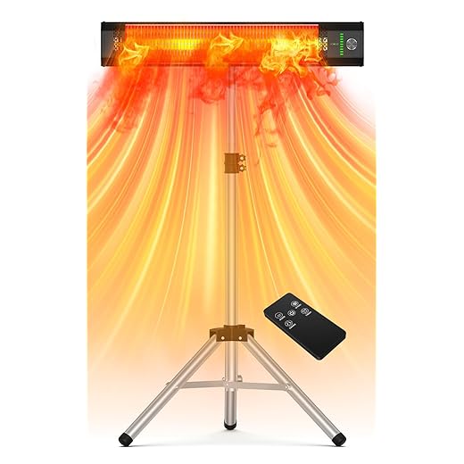 1500W Outdoor Heaters for Patio with 9 Heating Levels, IP65 Waterproof, 9H Timer, 25FT Remote Electric Patio Heaters for Outdoor Use, Tip-Over & Overheat Protection for Home, Office, Garage