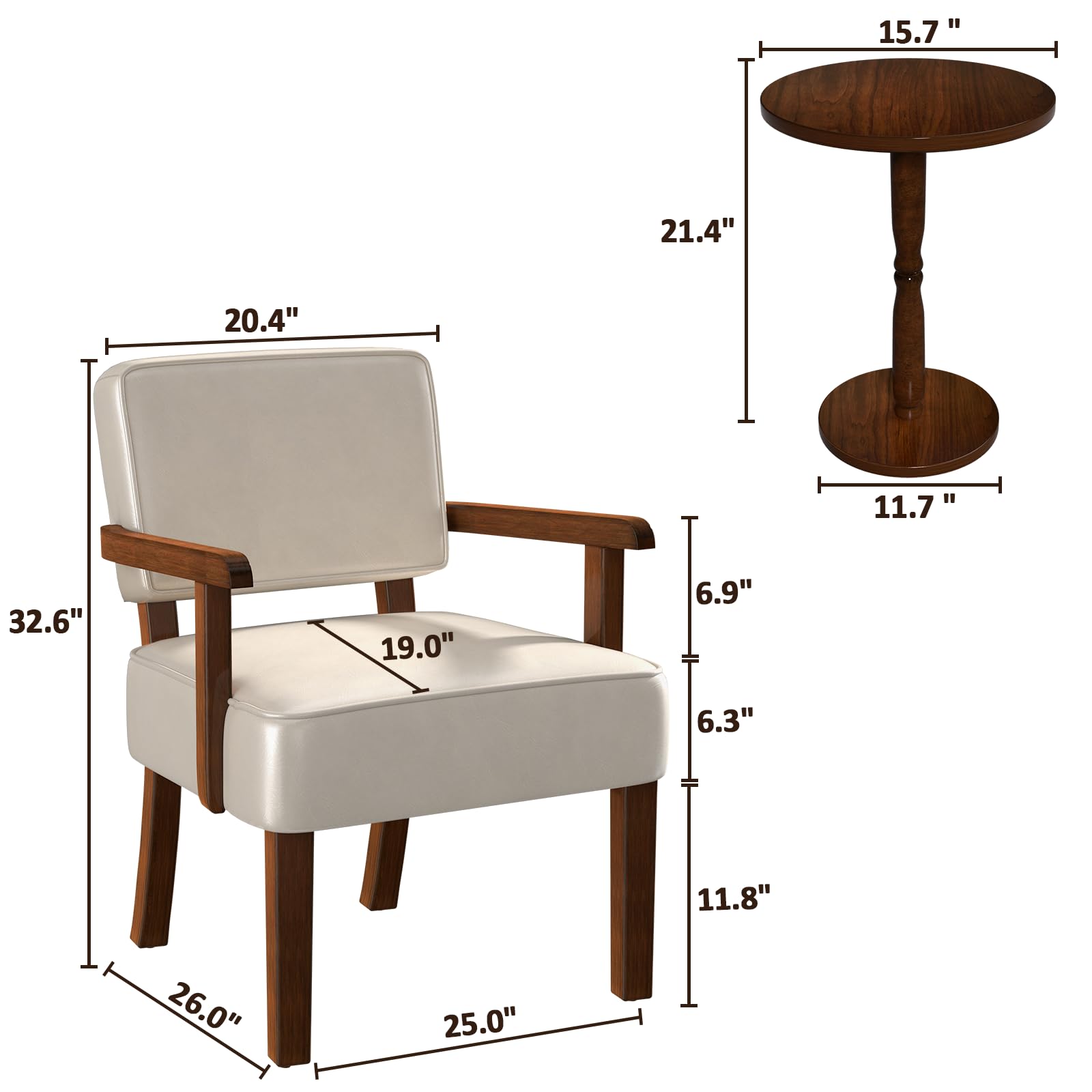 EOSVALO Sessel 2 Set Wohnzimmer,Loungesessel mit Armlehnen aus Massivholz, Bequemer Wohnzimmersessel aus Kunstleder, Gepolsterter Loungesessel für Esszimmer Arbeitszimmer Gästezimmer