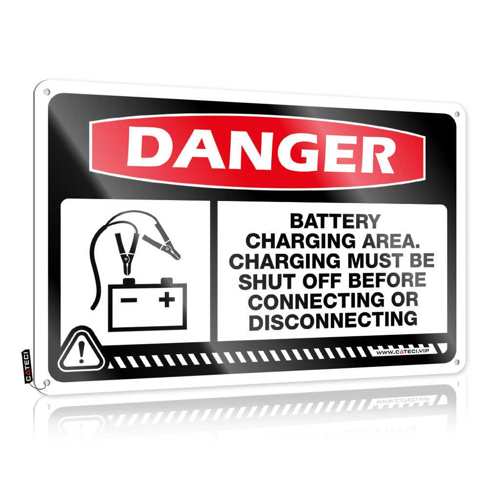 Fzfn Colour Danger Battery Charging Area Retro Retro Kitchen Decor - Tin Metal Decor Nice Hanging Wall Decor(30X40cm)