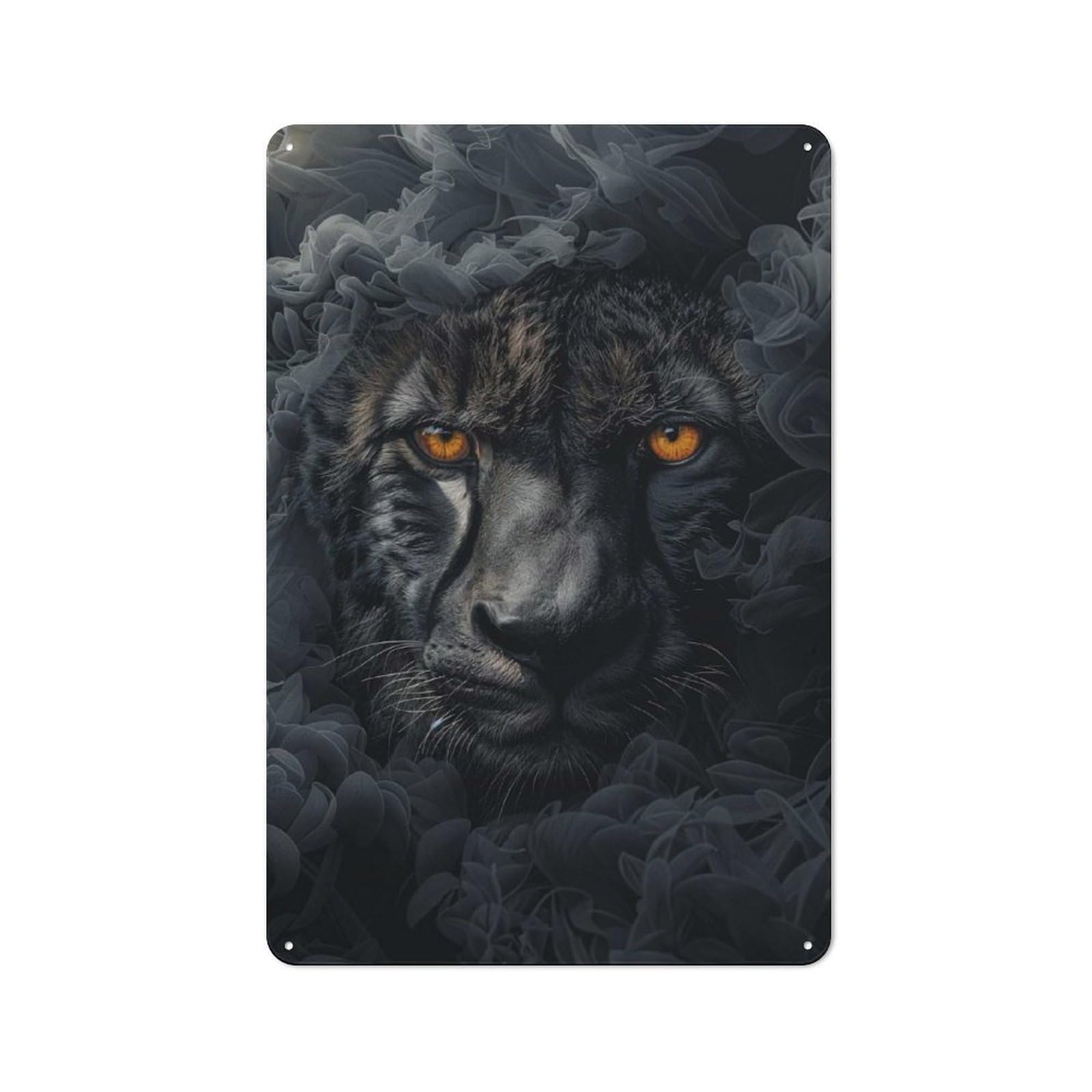 Classic Cheetah in Black Smoke Tin Sign 30x20cm, Classic Pub Decor for Cafe, Pub, Workshop Or Home Bar, Small Accent for Blank Walls