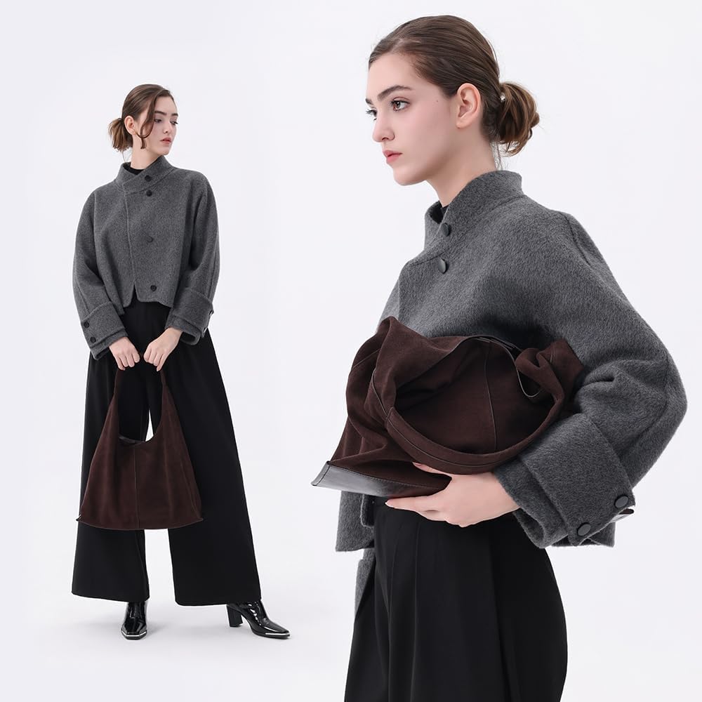 VAKAER Genuine Suede Leather Hobo Bag for Women, Slouchy Oversized Crescent Shoulder Tote Purse with Detachable Zip Pouch - Image 2