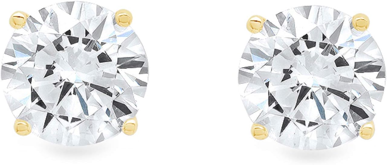 14K Yellow Gold White Sapphire Stud Earrings with Push Back - Hypoallergenic, 1.5 cttw - Minimalist Women's Fine Jewelry - Image 9