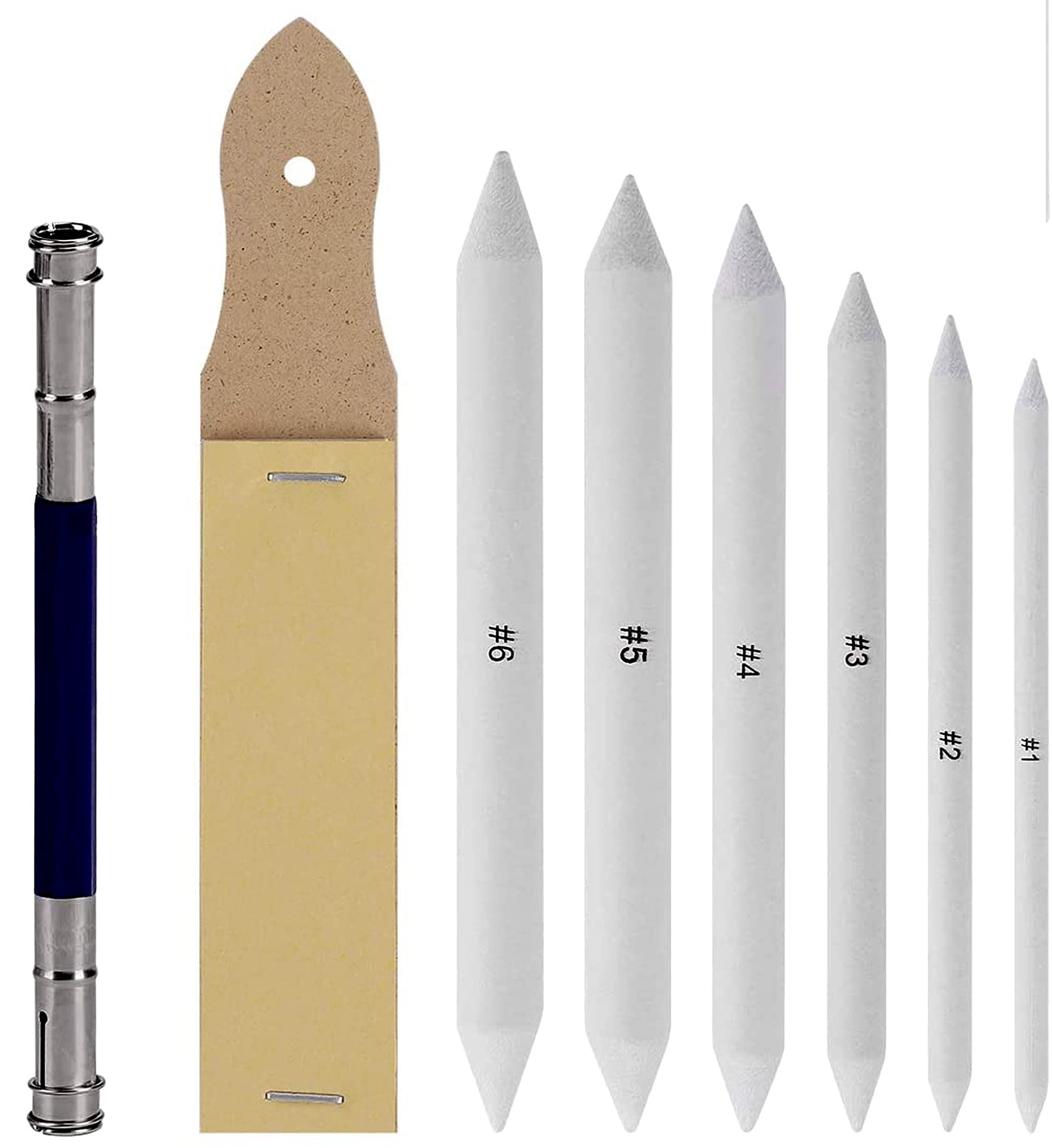 ikis Blending Stumps Paper Stumps with 2 pcs Sandpaper, Pencil Extender, Kneadable Eraser, 1