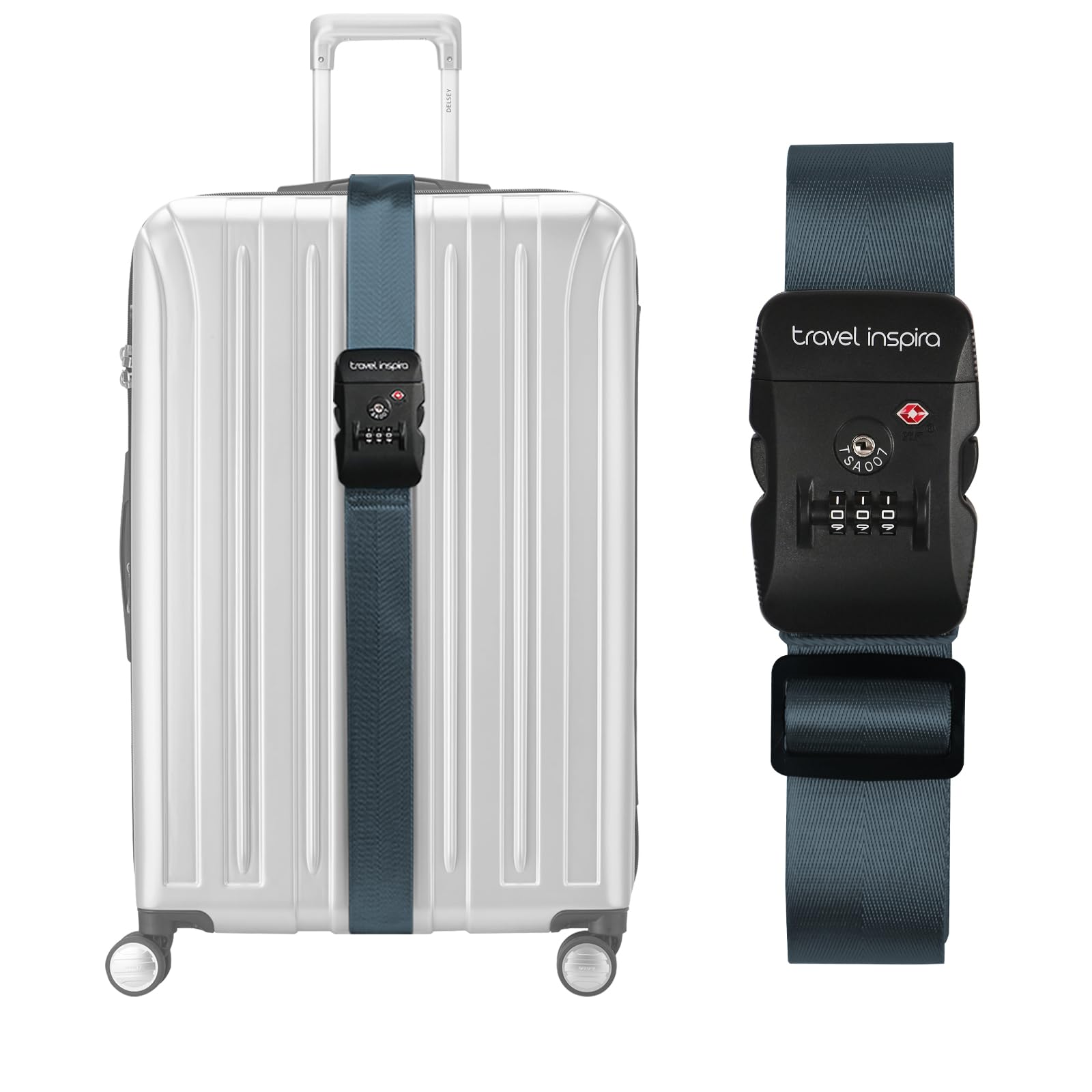 Travel Inspira Cinghie per bagagli con serratura a combinazione TSA, regolabili, facili da usare, proteggono il tuo bagaglio, blu navy