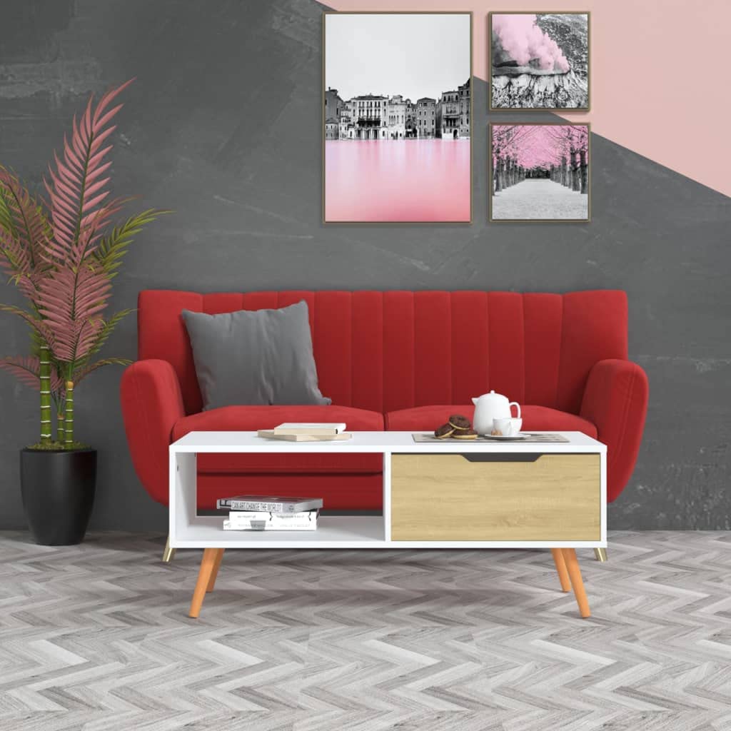 Coffee Table,Living Room Tables,Sofa Tablefor,for Coffee Table for Living Room, Office, Entertainment Center, White and Sonoma Oak 39.4"x19.5"x16.9" Engineered Wood