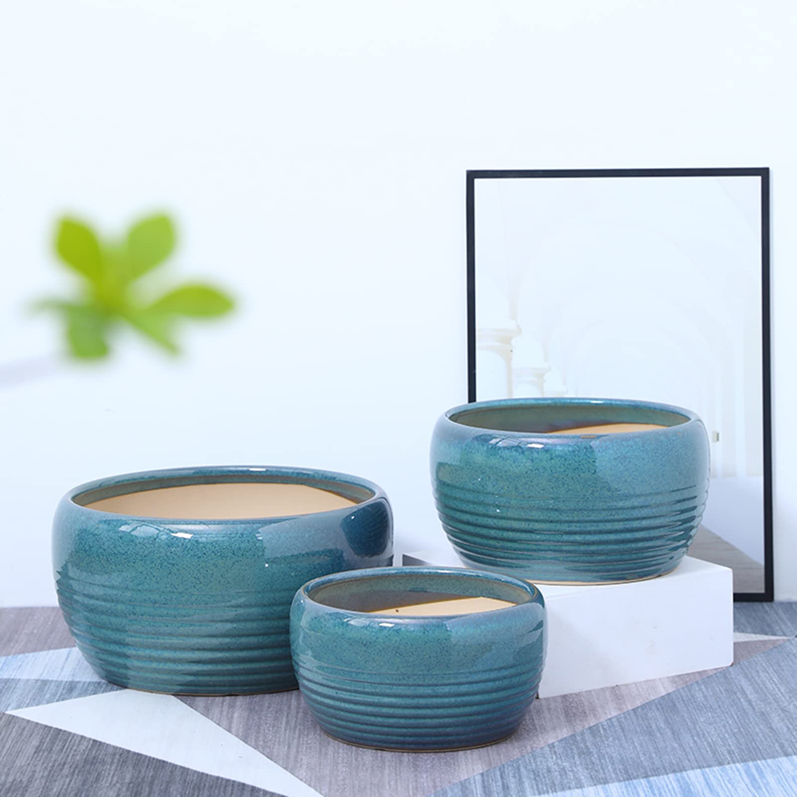 Vasi da Giardino Vaso per Fiori succulenti per la casa, Semplice fioriera in Ceramica con Foro di drenaggio e piattino in plastica per la casa e la Decorazione dell'ufficio