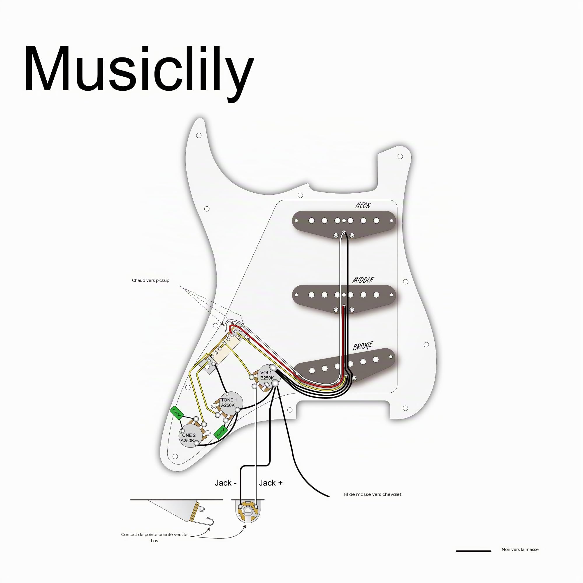 Musiclily 11 Trous SSS Loaded Pickguard Pre-Wired Pré-câblé Pickguard avec Micros Simple Bobinage pour Guitare électrique USA/Mexico Standard Fender Squier Strat, 4 plis Aged White Pearl | avec micro Single Coil en céramique, pour guitare électrique type