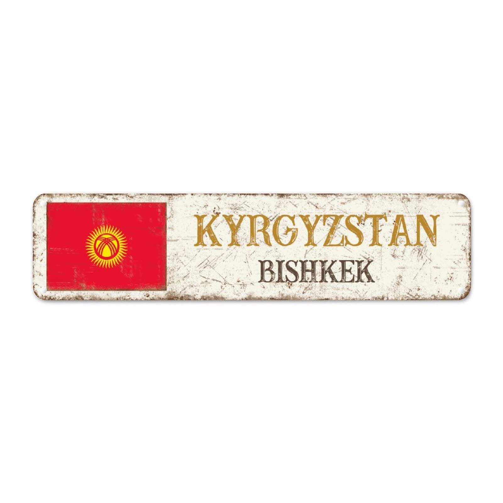Panneau en métal de Bishkek de qualité supérieure : style vintage du Kirghizstan - 61 cm
