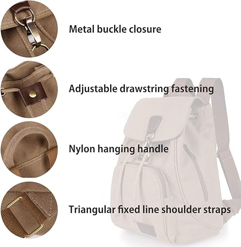 Miniatura 5 de WITERY Mochilas de lona para mujer, bolso casual para compras al aire libre, mochila deportiva, senderismo, viajes, bolsa multiusos, Caqui, Mochilas