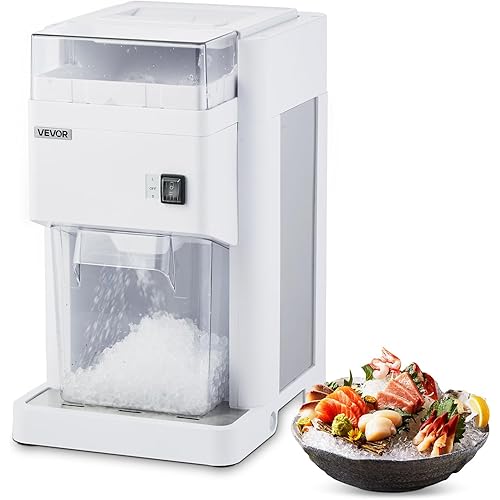 VEVOR Commercial Ice Shaver Machine, 1.91QT /1.8L Large Electric Ice Cube Crusher Shaved Maker with 300W Premium Motor, Stainless Steel Blades, for Bar Mixing Seafood Preservation Home Party, White
