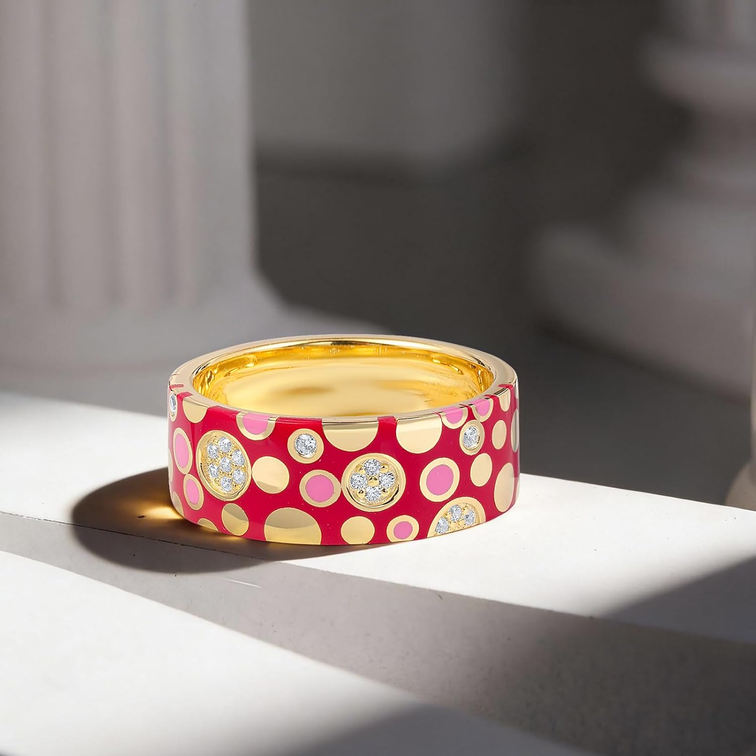 Santuzza 925 Sterling Silver Enamel Mosaic Pattern Ring