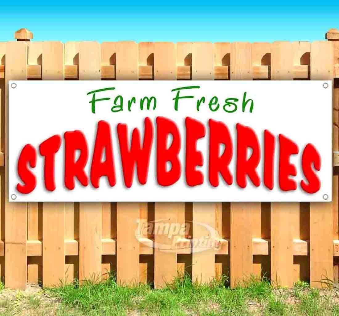 Farm Fresh Strawberries Banner 13 oz | Non-Fabric | Heavy-Duty Vinyl Single-Sided With Metal Grommets