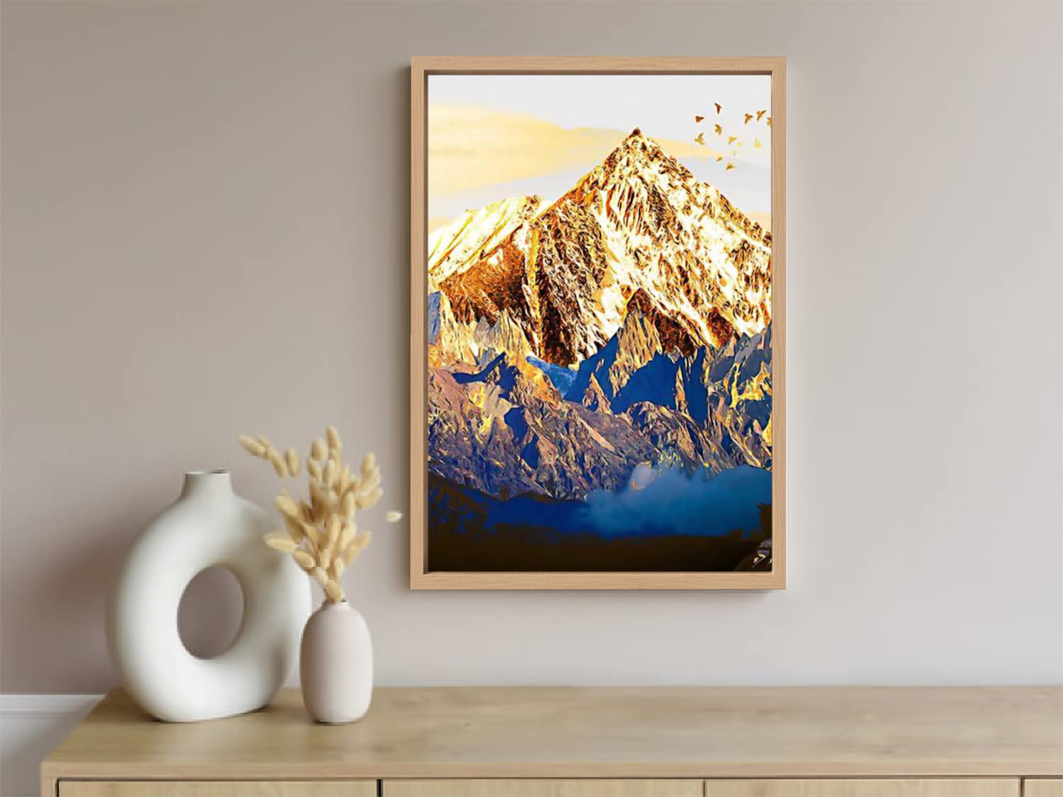 Xtreme Skins Designs Print Wooden Framed Canvas Wall Art Decoration Poster (10x14 Inch) - Golden Snow Mountain Canvas B