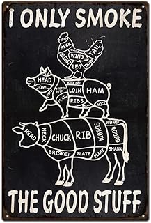 SUPERDANT Barbecue Metal Tin Signs Chicken Pig Cattle Body Parts Retro Metal Poster Butcher's Cut Smoking Meat Funny Vintage Art Tin Signs for Barbecue Restaurant Home Man Cave Wall Decor Plaque Sign