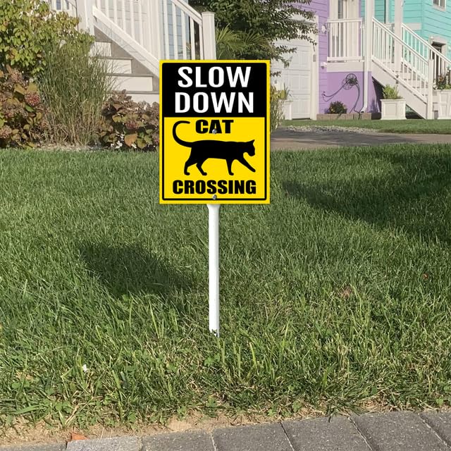 Slow Cat Crossing Schild Mit Pfahl - Rostfreies Aluminium Für Garten & Hof