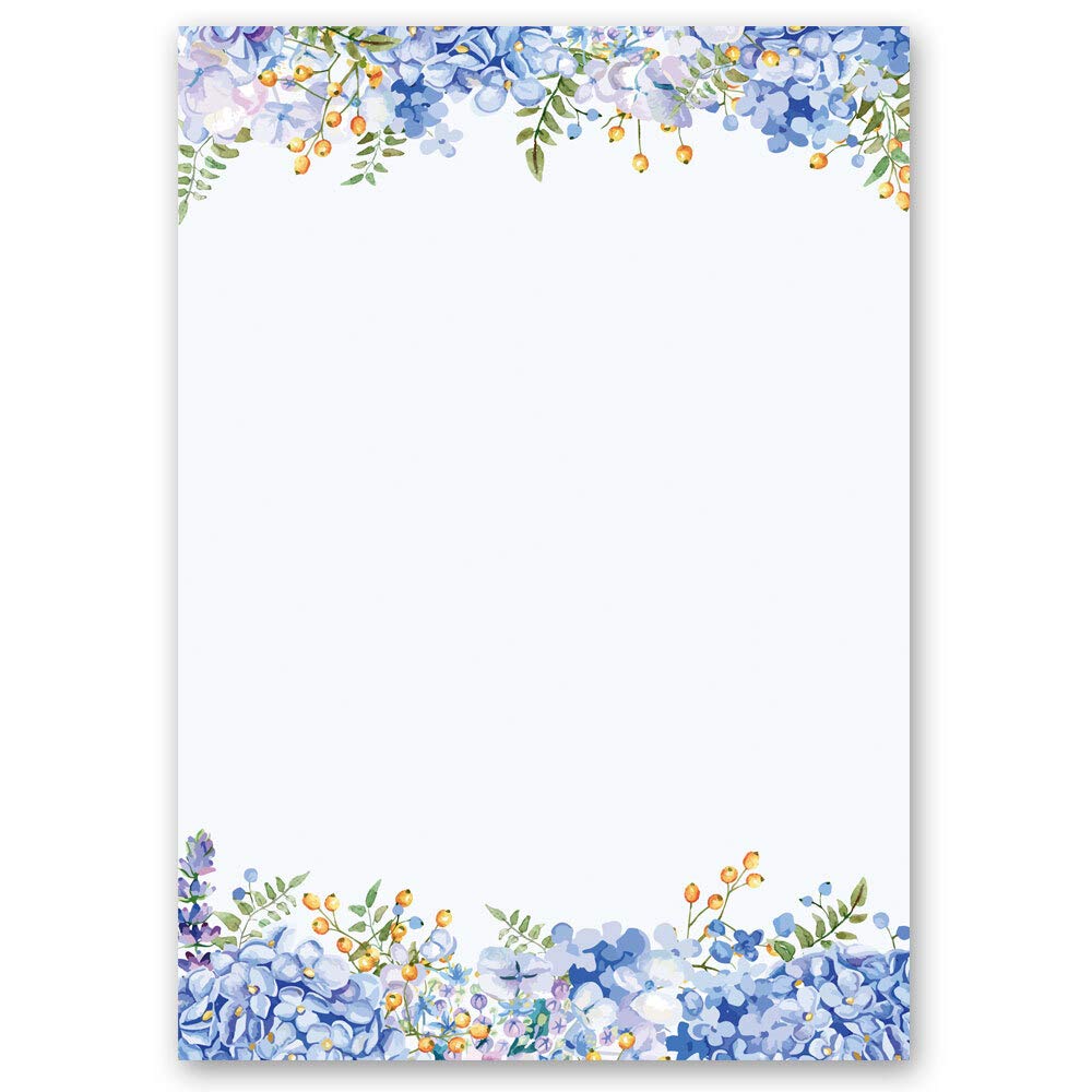 ORTENSIE BLU Carta da Lettera Decorata A4 20 Fogli