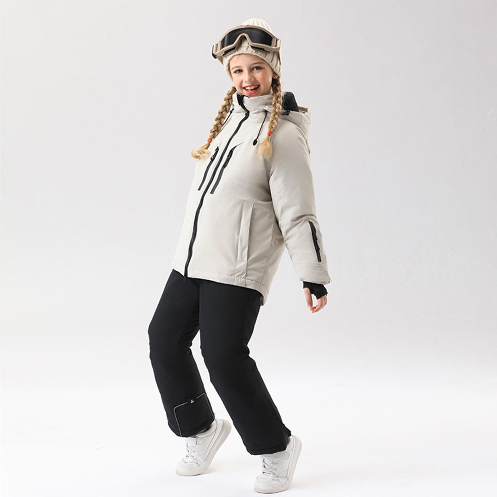 Kinder Jungen Schneeanzug Mädchen Skianzug Winddicht Wasserdicht Skibekleidung Winter Jacke mit Kapuze&Ski Hose