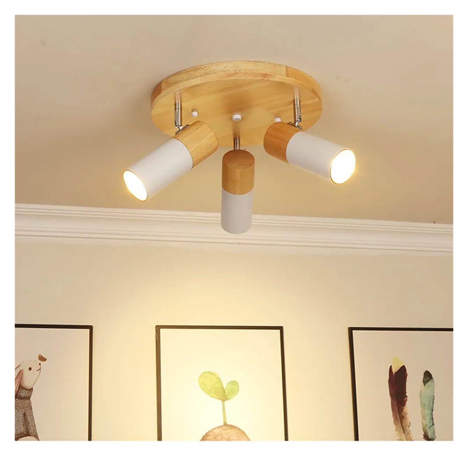 VDOQTLJT PendantLight Wooden Ceiling Light LED Rotatable Multihead Decor Spotlights Compatible with Bedroom Living Room Aisle Lighting Fixtures Tricolor(Blanc)