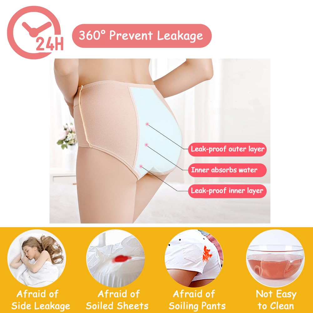 Lot de 6 Culottes Menstruelles pour Filles|Culottes Menstruelles en Coton Doux pour Adolescentes|Culottes en Dentelle Lavables et Anti-Fuite pour 8 à 18 Ans