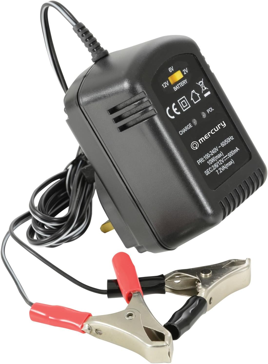 MERCURY Lead Acid Battery Charger | 2/6/12V 600mA, Gray