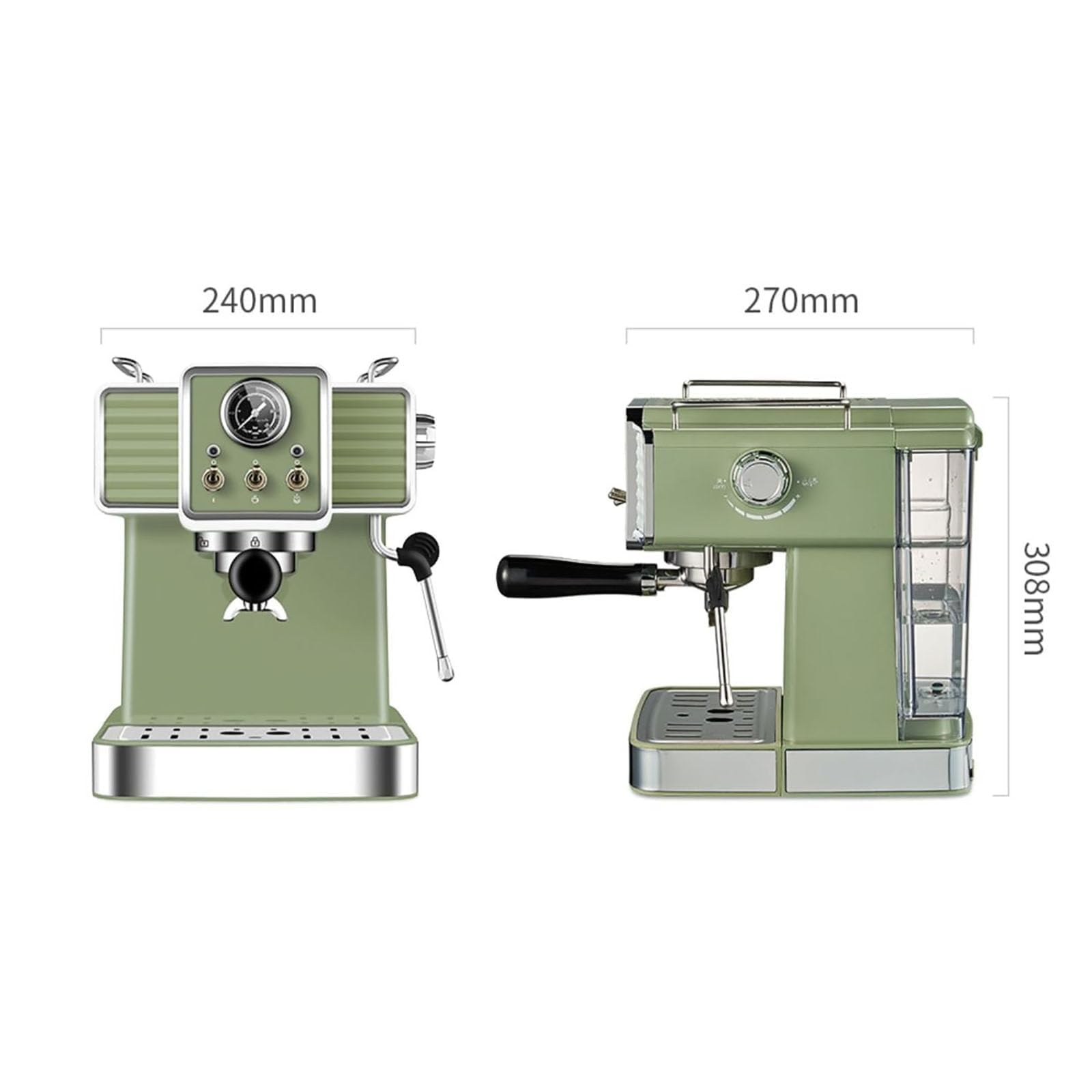 Cafetera espresso con espumador de leche, tanque de agua extraíble de 1,6 L, medidor de presión visual, fabricante profesional de bomba para lattes y capuchinos